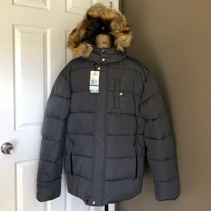 Hooded Puffy Jacket Charcoal thick heavyweight